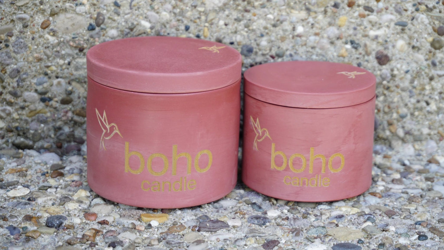 orchard cider candle. apple & caramel scent + refillable concrete vessel, wood wick - boho candle