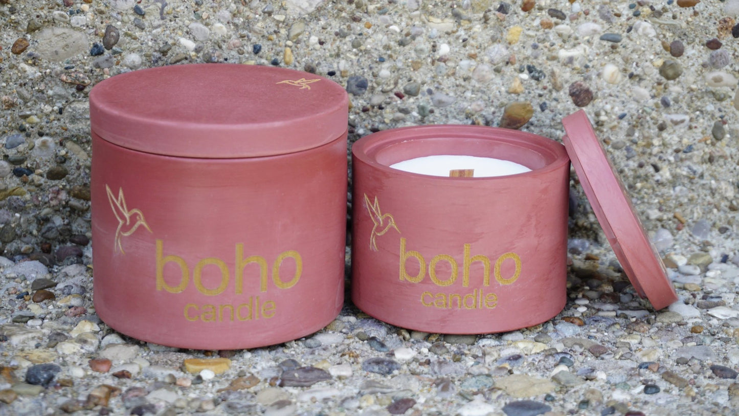 orchard cider candle. apple & caramel scent + refillable concrete vessel, wood wick - boho candle