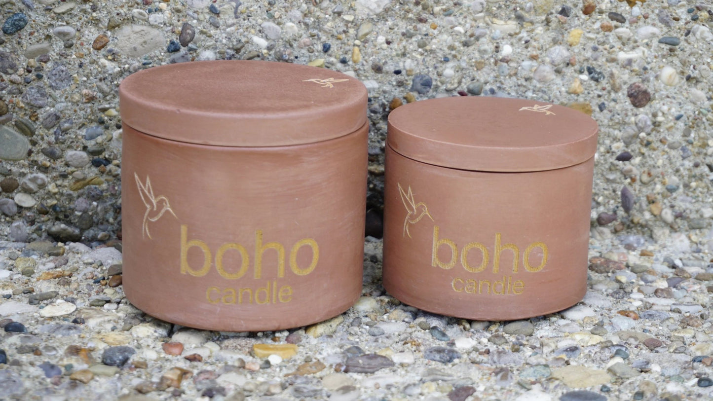market mornings candle. honey & chocolate croissant scent + refillable concrete vessel, wood wick - boho candle