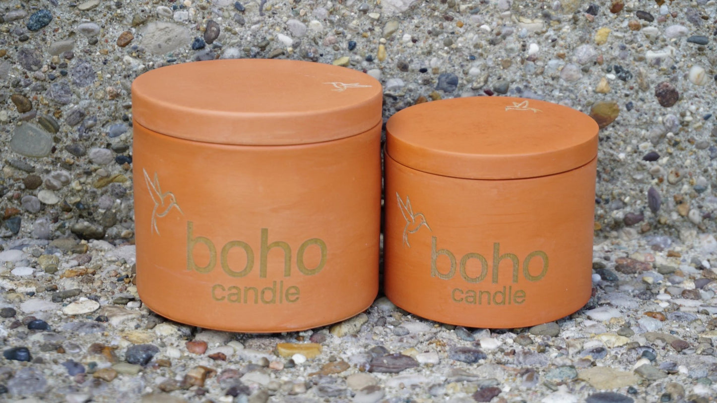 harvest spice candle. pumpkin & spice scent + refillable concrete vessel, wood wick - boho candle