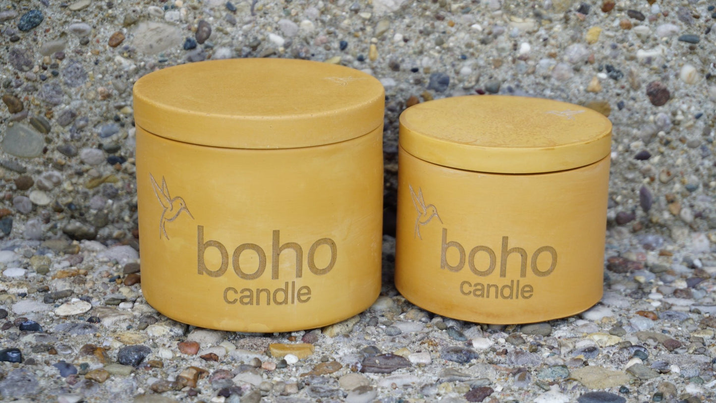 bourbon trail candle. bourbon butterscotch scent + refillable concrete vessel, wood wick - boho candle