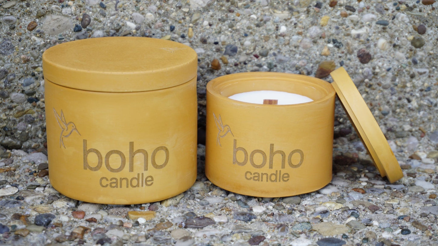 bourbon trail candle. bourbon butterscotch scent + refillable concrete vessel, wood wick - boho candle