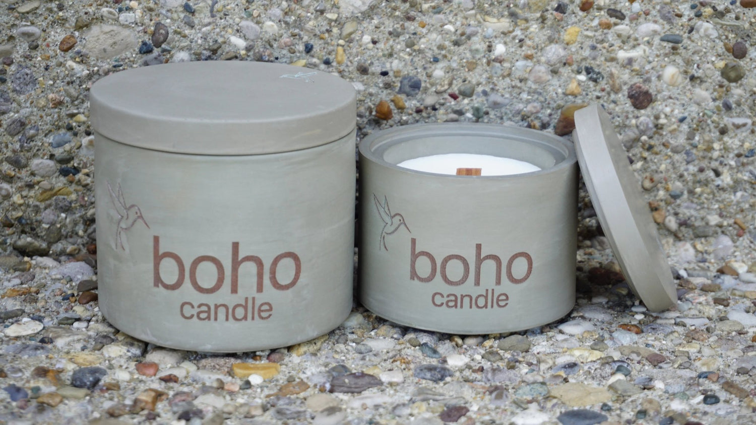 nomad night candle. bergamot cedar musk scent + refillable concrete vessel, wood wick - boho candle