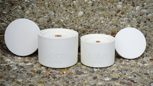 twilight bloom candle + white refillable concrete vessel-available spring 2026!