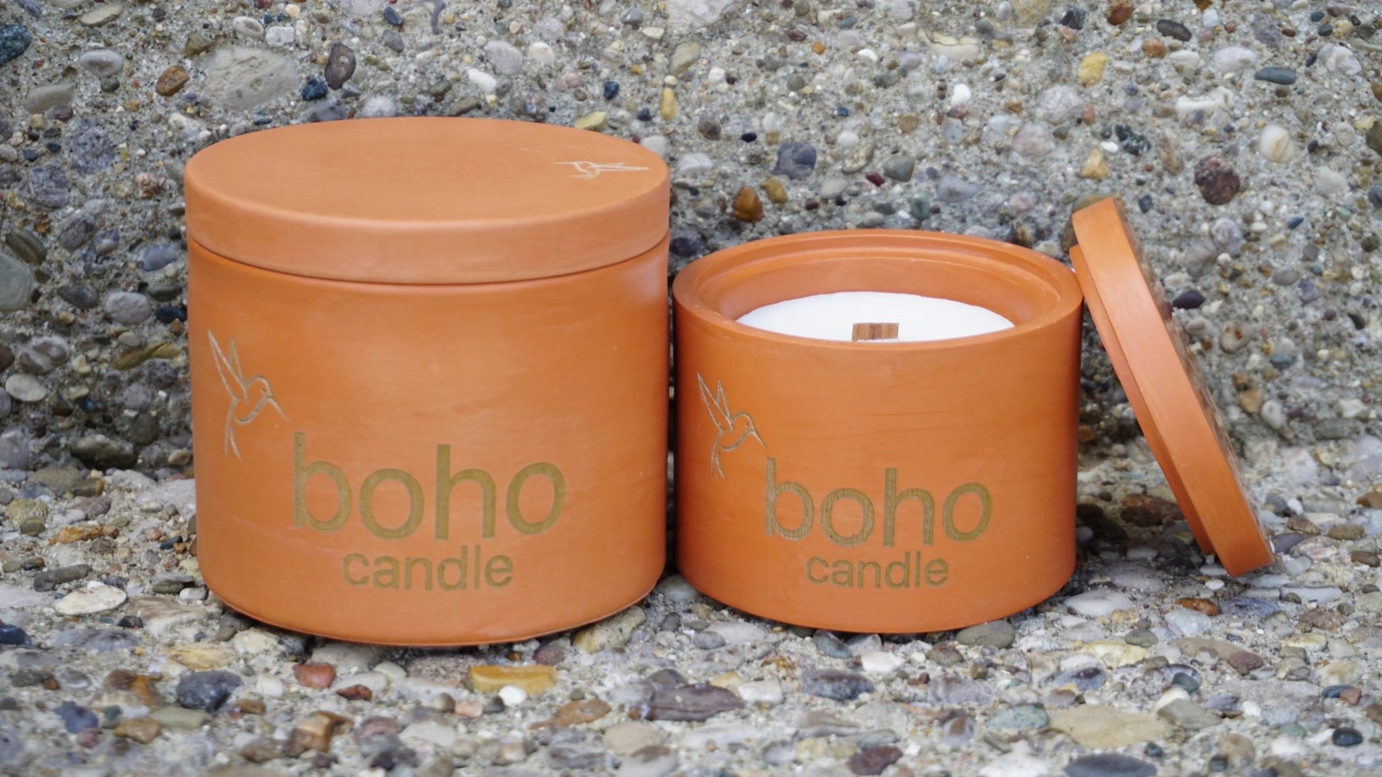 harvest spice candle. pumpkin & spice scent + refillable concrete vessel, wood wick - boho candle