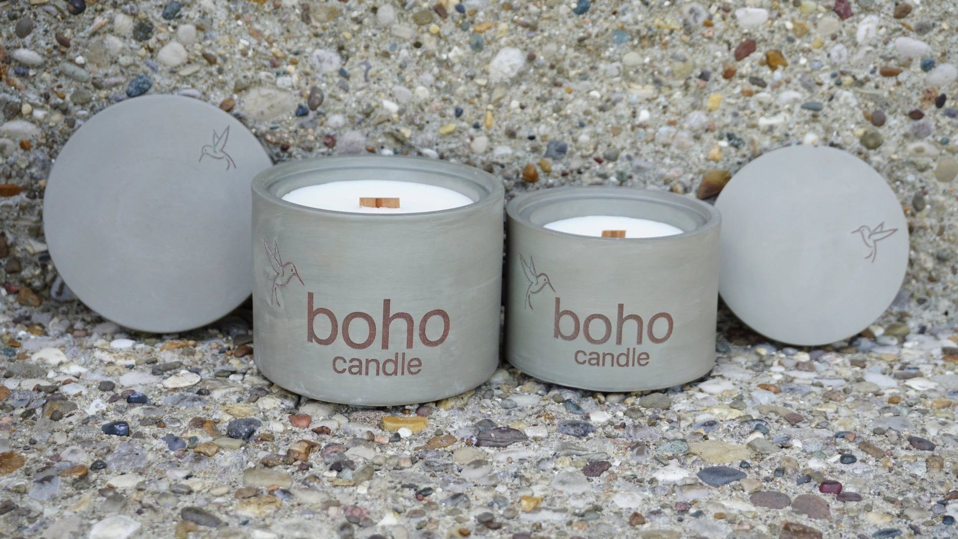 nomad night candle. bergamot cedar musk scent + refillable concrete vessel, wood wick - boho candle