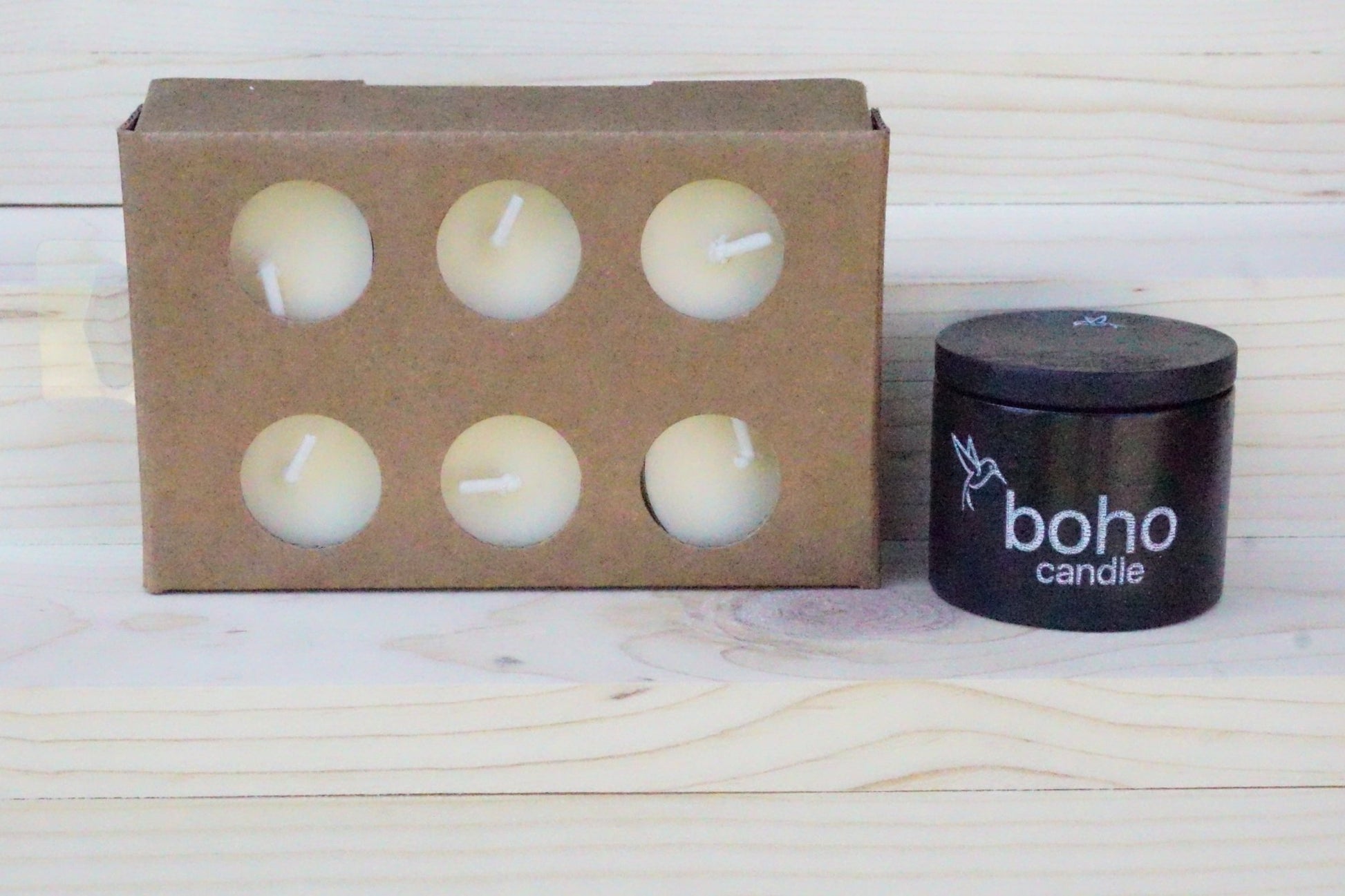 petite light set. choose your vessel color + tealight scent(box of 6) - boho candle