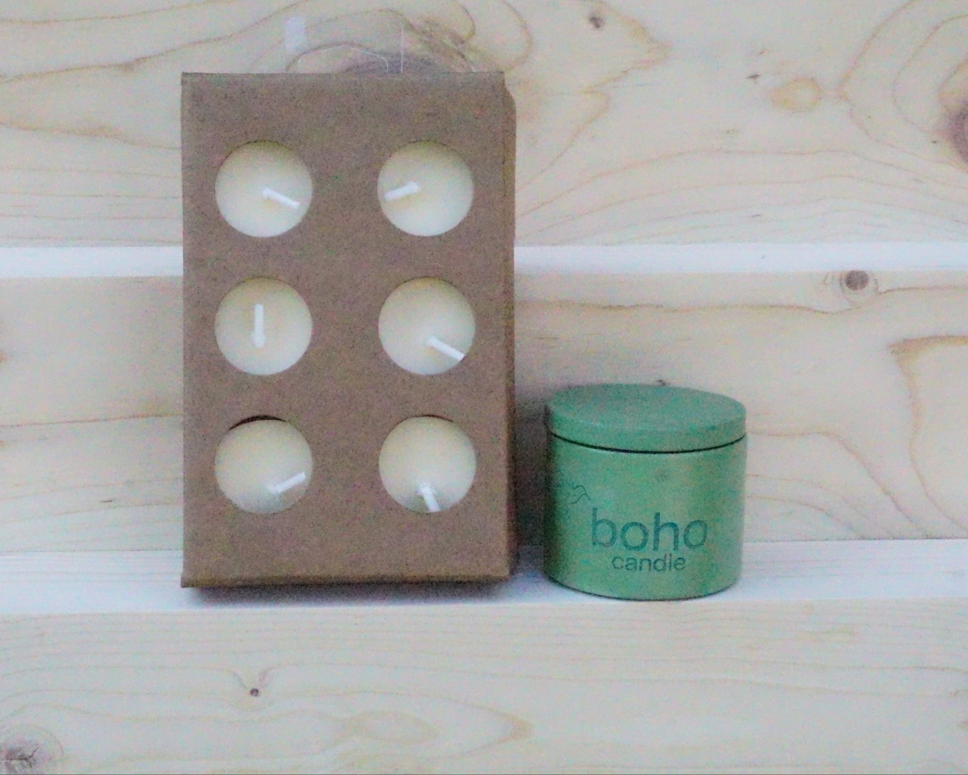 petite light set. choose your vessel color + tealight scent(box of 6) - boho candle