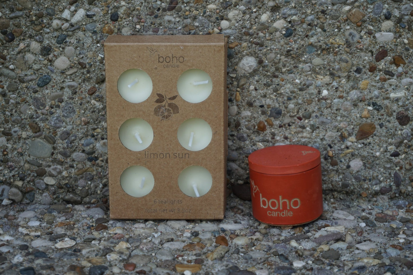 petite light set. choose your vessel color + tealight scent(box of 6) - boho candle